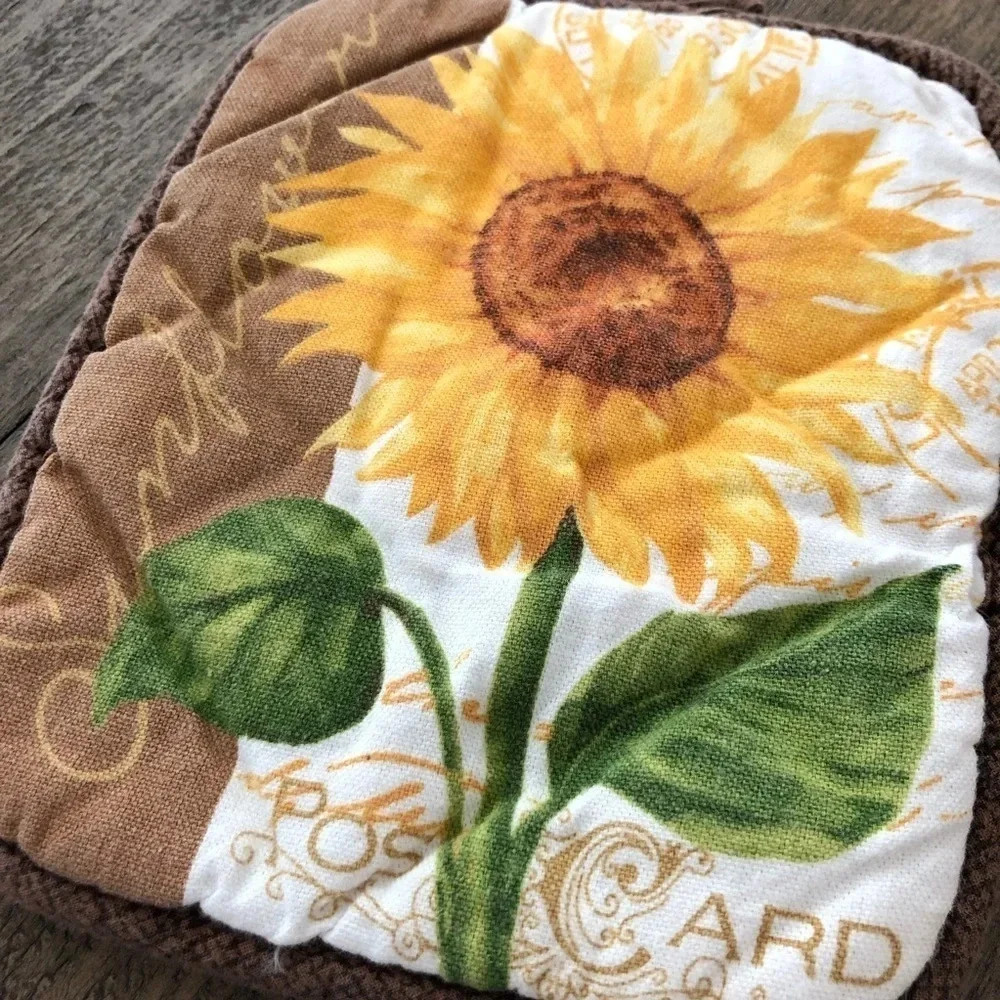 Vintage 3‎ Piece Set Brown Sunflower Potholder Oven Mitt Kitchen Decor Quilted